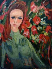 peinture : Jeune fille en vert