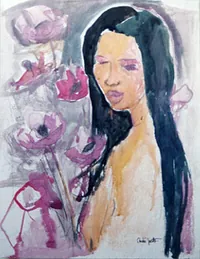 peinture : Femme et fleurs n°1
