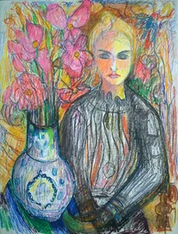 peinture : Portrait fleurs
