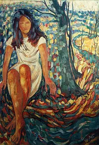 peinture : Jeune fille à la robe blanche