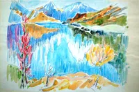 peinture : Serre Ponçon. Le lac.