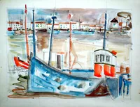 peinture : La Rochelle. Bateaux de pêche