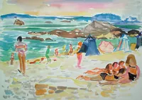 peinture : Sur la plage à Roscoff