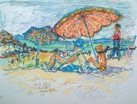 peinture : Sur la plage à Roscoff