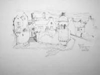 peinture : Anciennes maisons sur la mer
