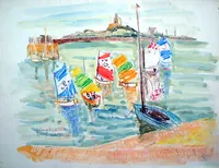 peinture : Voiliers sur le port